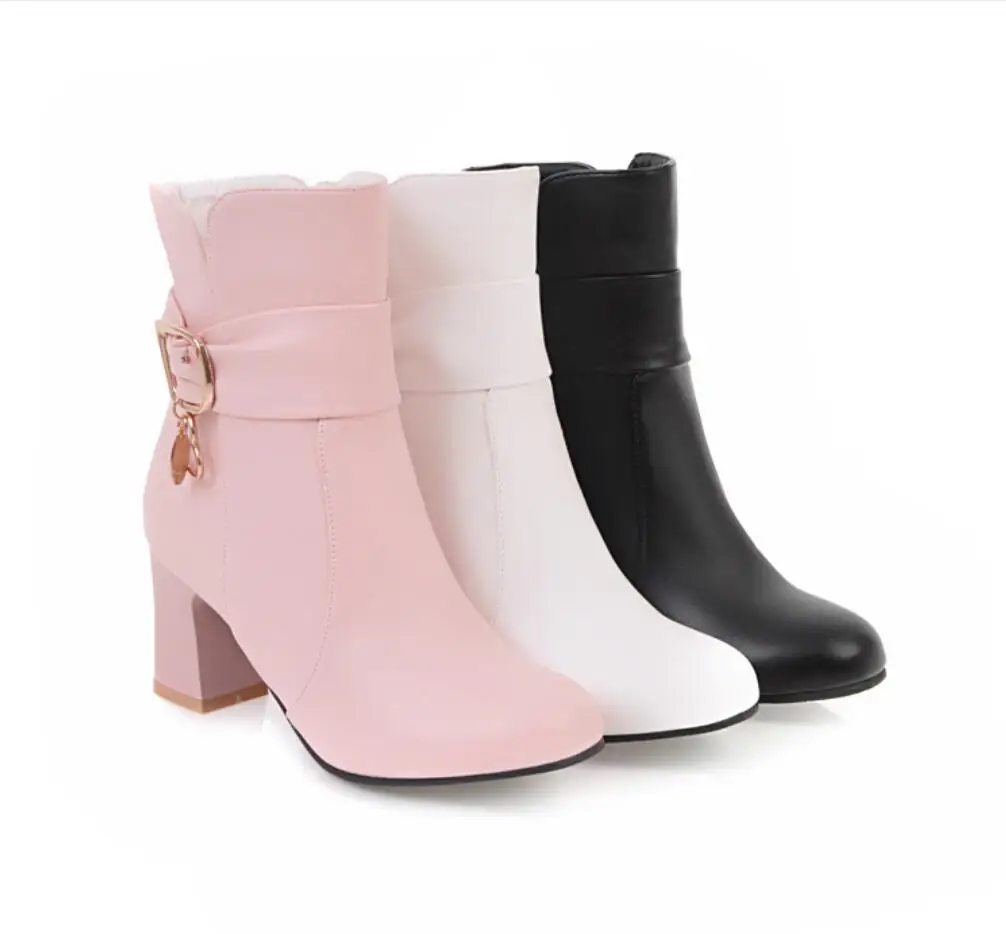 New tyle contracted ankle boots women Round headtoe autumn Winter high heels zip shoes Thick heel fashion boot High-heeled shoes