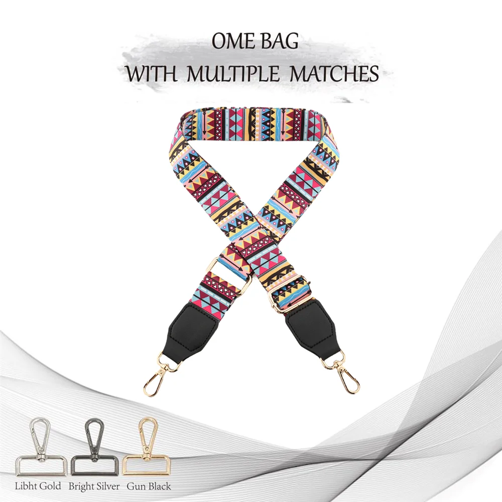 

3.8CM Width DIY Colourful striped pattern Ethnic Style Wide shoulder strap Leather bag shoulder strap crossbody bag strap