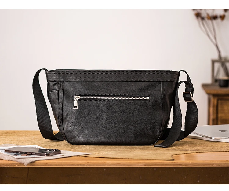 PNDME Organizer Designer handgefertigte schwarze Umhängetasche aus gegerbtem Rindsleder für Herren, Outdoor-Reisen, luxuriöse Umhängetaschen aus echtem Leder – Detail 13