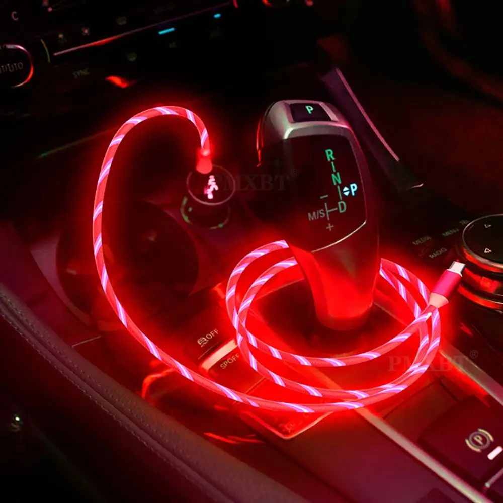 LED USB C 와이어 발광 유형 C 고속 충전 마이크로 USB 충전 와이어 빛나는 케이블 유형 C 데이터 코드 휴대폰 충전 케이블