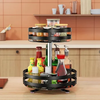 Organizzatore portaspezie con rotazione a 360 ° vassoio portaoggetti antiscivolo in acciaio al carbonio per condimenti e spezie barattoli lattine accessori da cucina per la casa 1