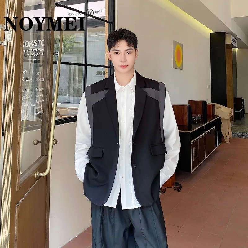 

NOYMEI Niche Design Senior Hairstylist Vest Men's Nightclub Color Matching Sleeveless Vest Casual Summer Tide Waistcoat WA3047