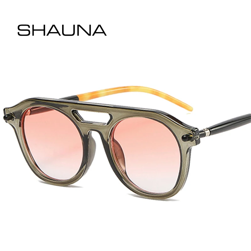 

SHAUNA Fashion Double Bridges Women Sunglasses Clear Gradient Lens Shades UV400 Retro Men Rivets Pilot Sun Glasses