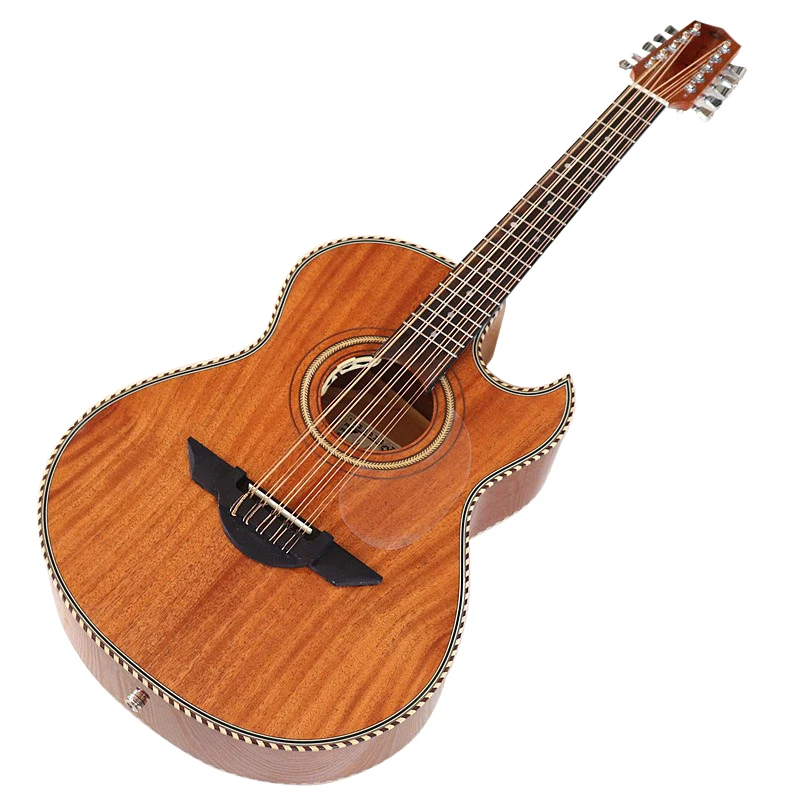 Acoustic Electric Guitar 10 String High gloss Folk Guitar Sharp Angle Design Natural Color With Classic Head