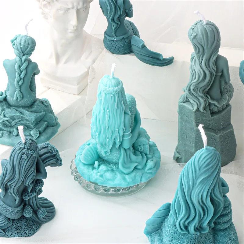 3D Sleeping Shell Mermaid Silicone Candle Mold DIY Handicrafts Sculpture Multi-form Mermaid Home decoration Gift