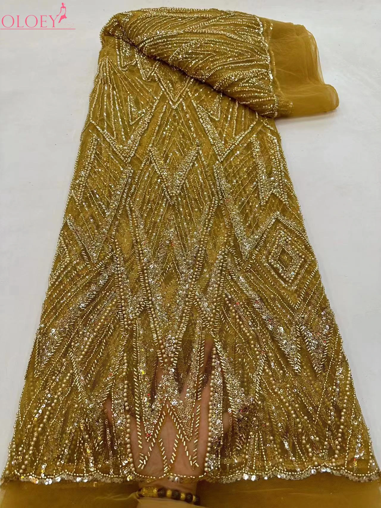 

Fashion High-End Luxury French Embroidery Heavy Groom Lace Fabric African Nigerian With Sequin Fabric For Wedding Dress Party