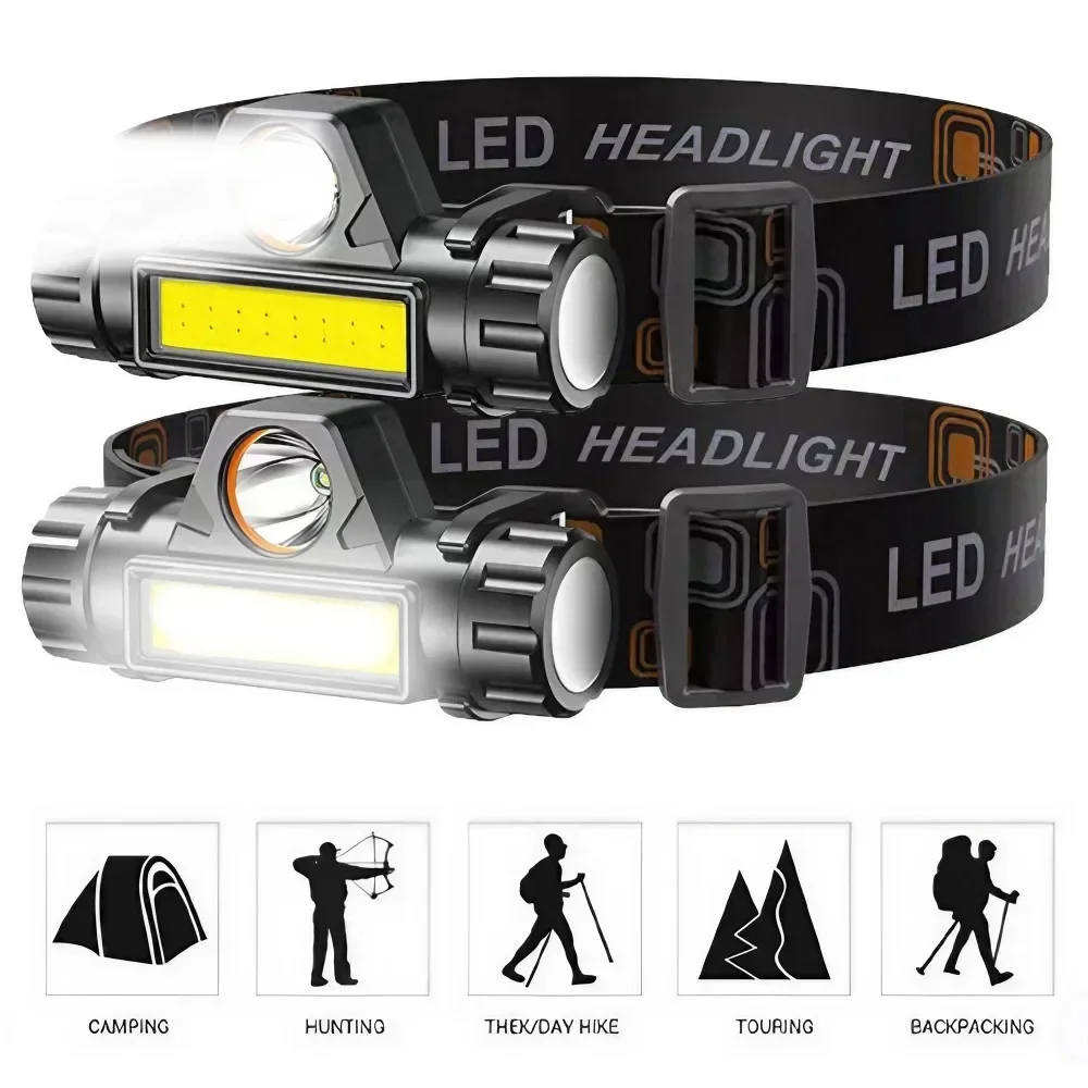Outdoor Portable mini Powerful LED XPE + COB USB Rechargeable Headlamp with Built-in Battery Waterproof Head Torch Head Lamp head flashlight cob headlamp