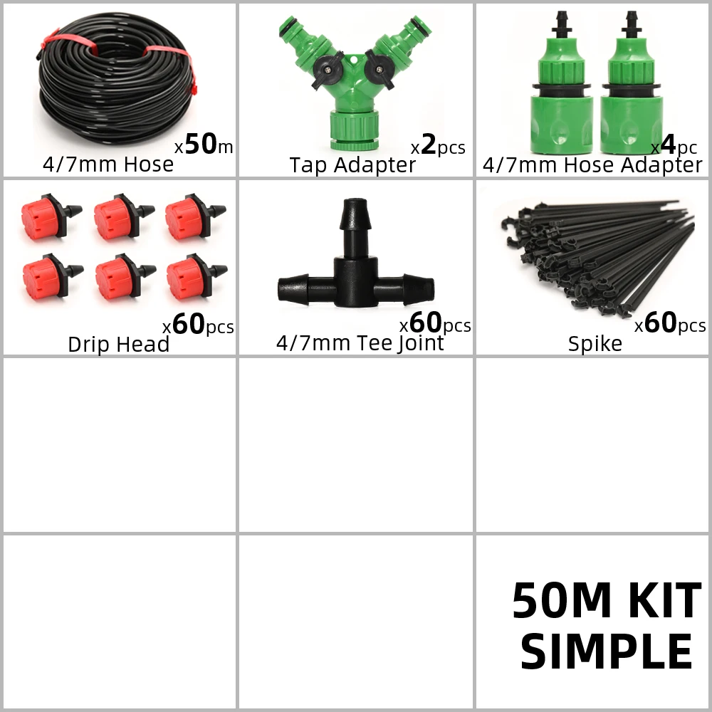 50M Self Automatic Garden Watering System Water Drip Irrigation System Plant Watering Kit Irrigation Drippers Mist Set 