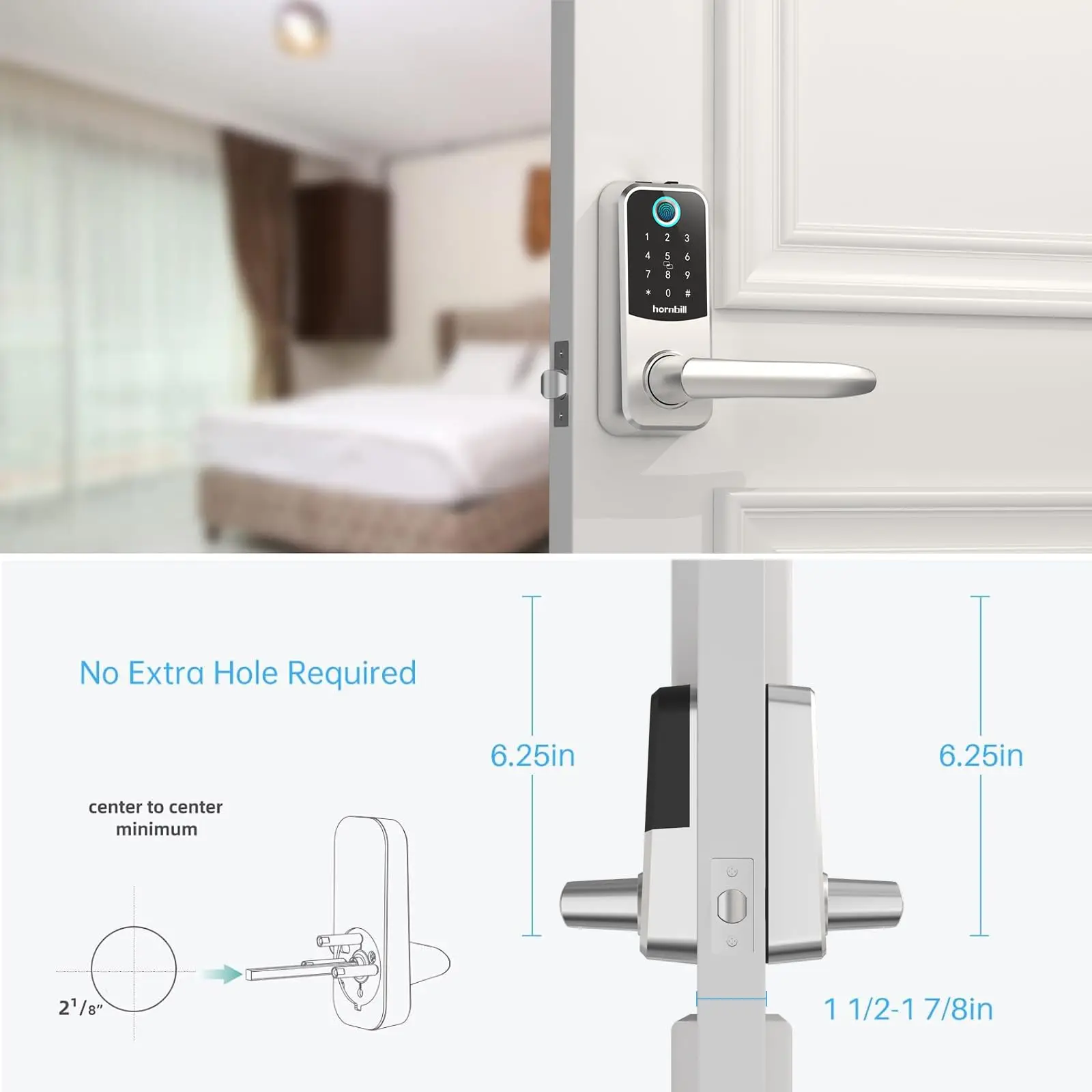 Smonet Hornbill Electronic Smart Door Lock Biometric Fingerprint Keyless Front Deadbolt Locks Wifi Remote Unlock Home IC Card 6