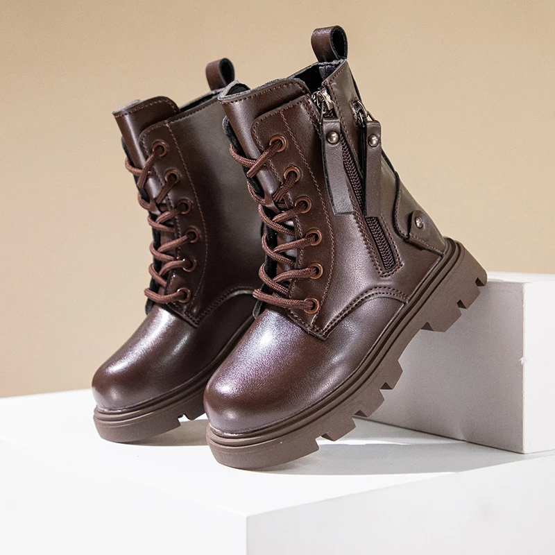 Classic Girls Platform Boots Spring Autumn Fashion Kids Causal Leather Boots Versatile Non-slip Black Brown Children Ankle Boots