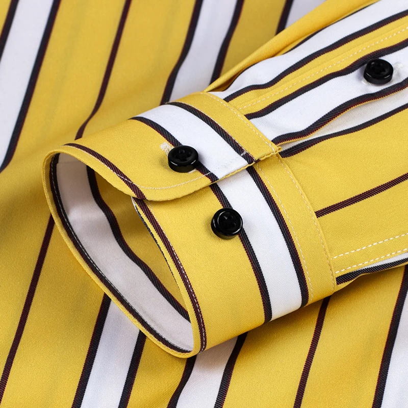 Men Dress Shirt Long Sleeve Striped Iron-Free