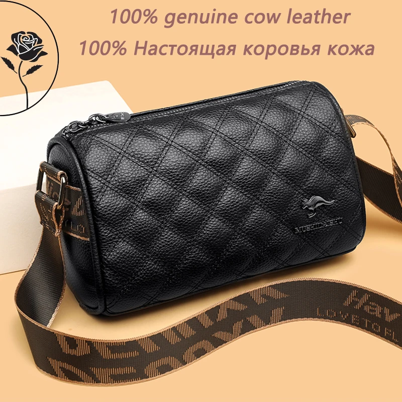

Luxury Solid Color Genuine Leather Ladies Messenger Bag 100% Soft Cowhide Shoulder Crossbody Bags For Women 2023 Female Handbags