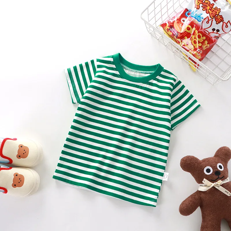 Children's Short-Sleeved Boys Girls 2024 Summer New Striped T-Shirt Baby Thin Section Half-Sleeved Bottoming Shirt Casual Wear