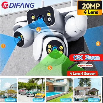 Telecamera IP WiFi 10K 20MP Quattro schermi Zoom 16X CCTV Video di sorveglianza Ai Track Telecamera di sicurezza WiFi a quattro schermi 10K per esterni