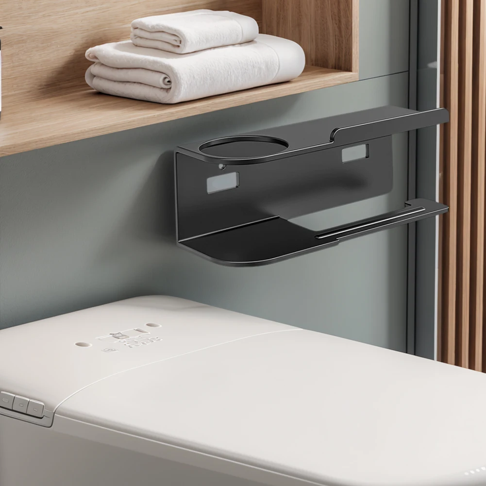 Roll Paper Dispenser Wall Mounted Floating Paper Shelf Punch-Free Metal Paper Holder Rack Multifunctional Bathroom Accessories