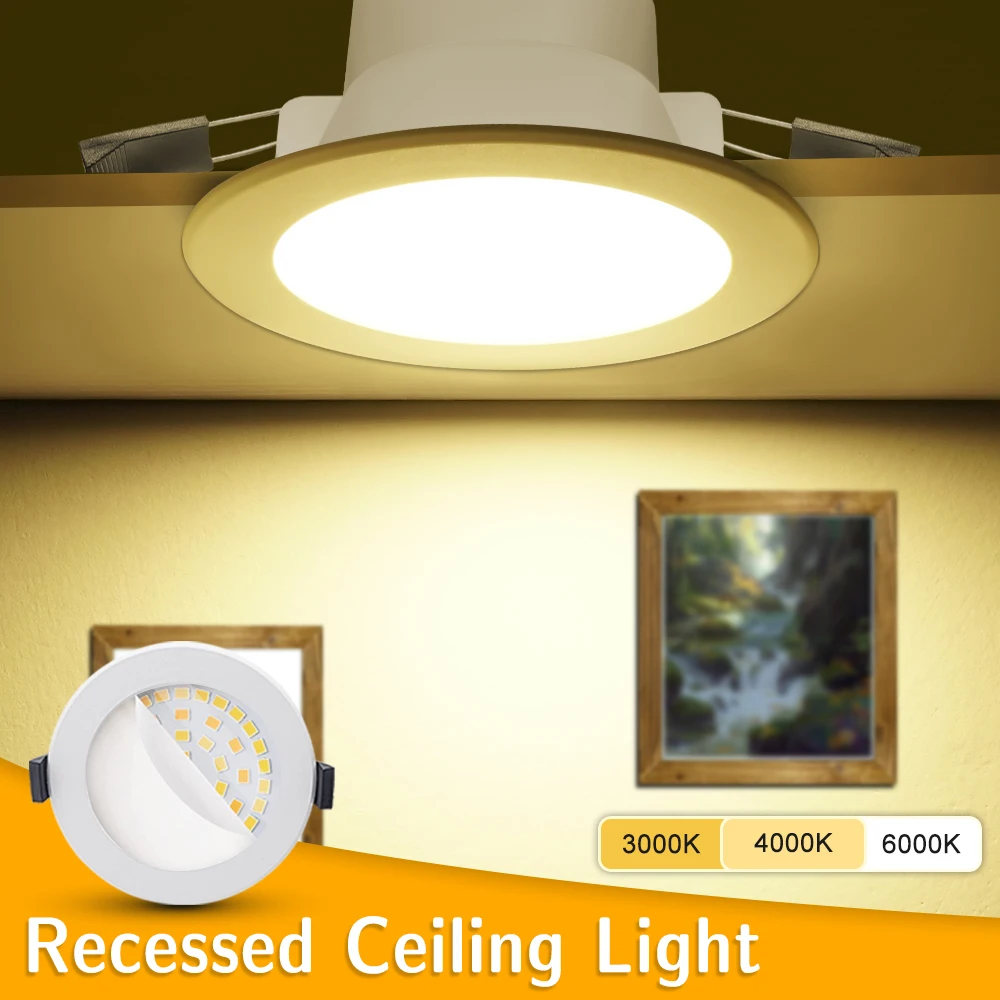 

3 Colors Adjustable LED Downlight 10W Modern Recessed Ceiling Light AC220V-240V Beam Angle 120° Indoor Lighting IP44 Bedroom