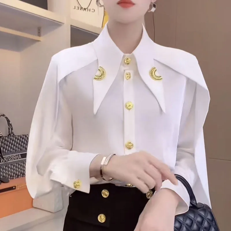 Women Shirt Temperament 2022 Ladies Spring Summer White Chiffon Blouse Vintage All Match Full Sleeve Female Tops New