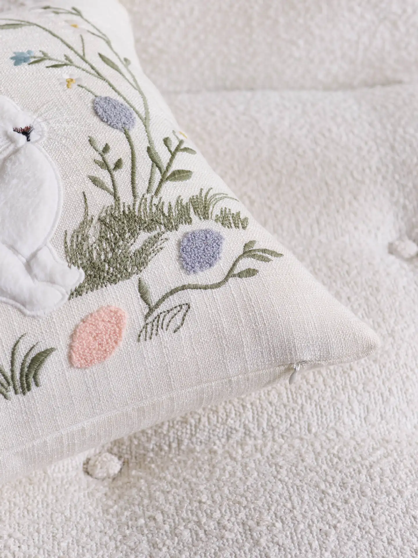 Frohe Ostern-Kissenbezüge, niedlicher bestickter rosa Hase, Ostern, Frühling, Bauernhaus, dekorativer Kissenbezug für Sofa, Heimdekoration – Detail 14
