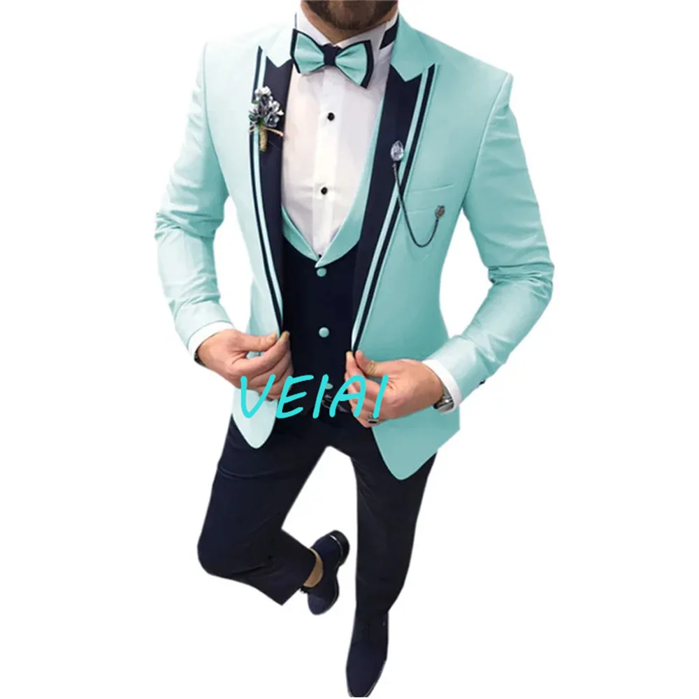 Men Suit Jacket Vest Pants Three Piece White Tuxedo Single Breasted Prom Blazer Slim Fit Hombre Costume Homme High Quality