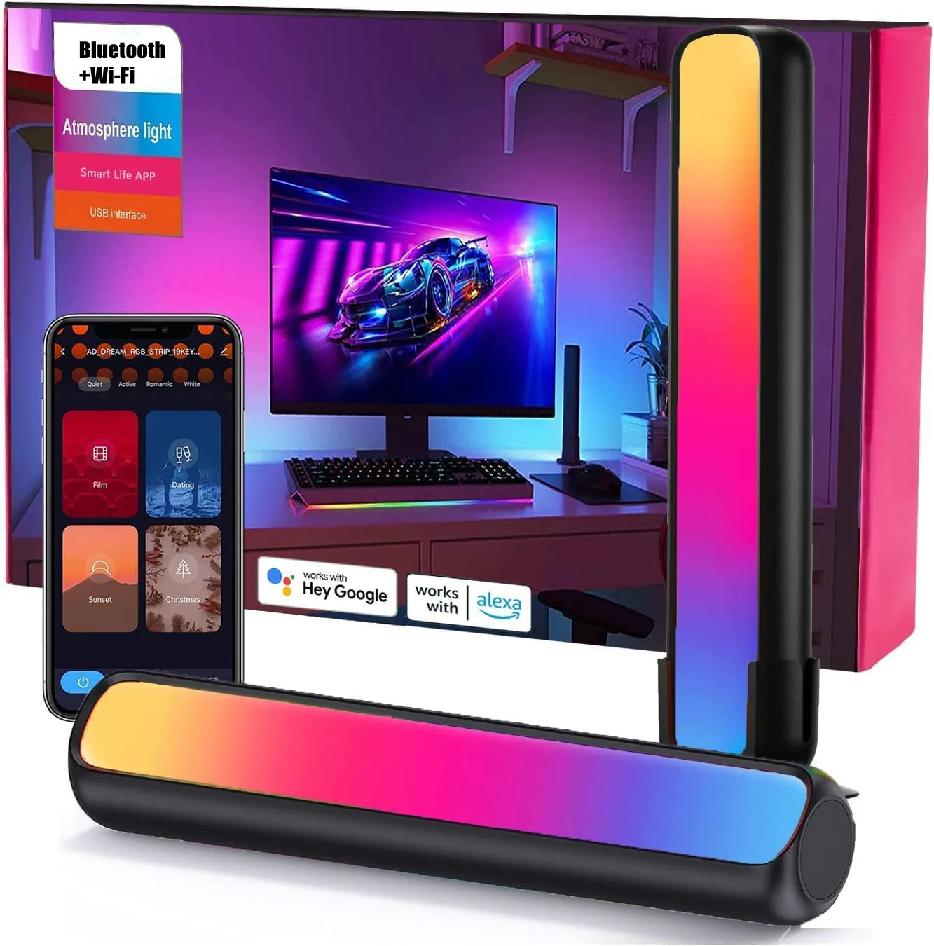 

Умный светодиодный RGB-светильник с Wi-Fi, ночник с управлением через приложение по Bluetooth, подсветильник ка для игр, ТВ, комнат, декоративная лампа