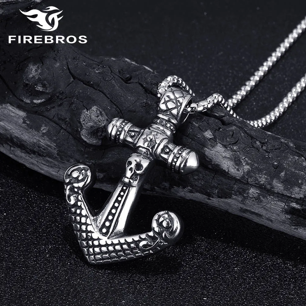 

Цепочка с подвеской FIREBROS Мужская, ожерелье из титана и нержавеющей стали 316L с пиратским якорем, колье в стиле панк/Ретро, Подарочная бижутерия, 24 дюйма