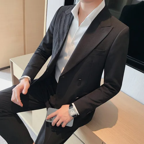 남성용 하이 엔드 블레이저, 두껍고 화려한 남성 블레이저, 캐주얼 웨스턴 핏 파티 클럽, 웨딩 소셜 블레이저, 2023 년 가을 및 겨울 상품 3