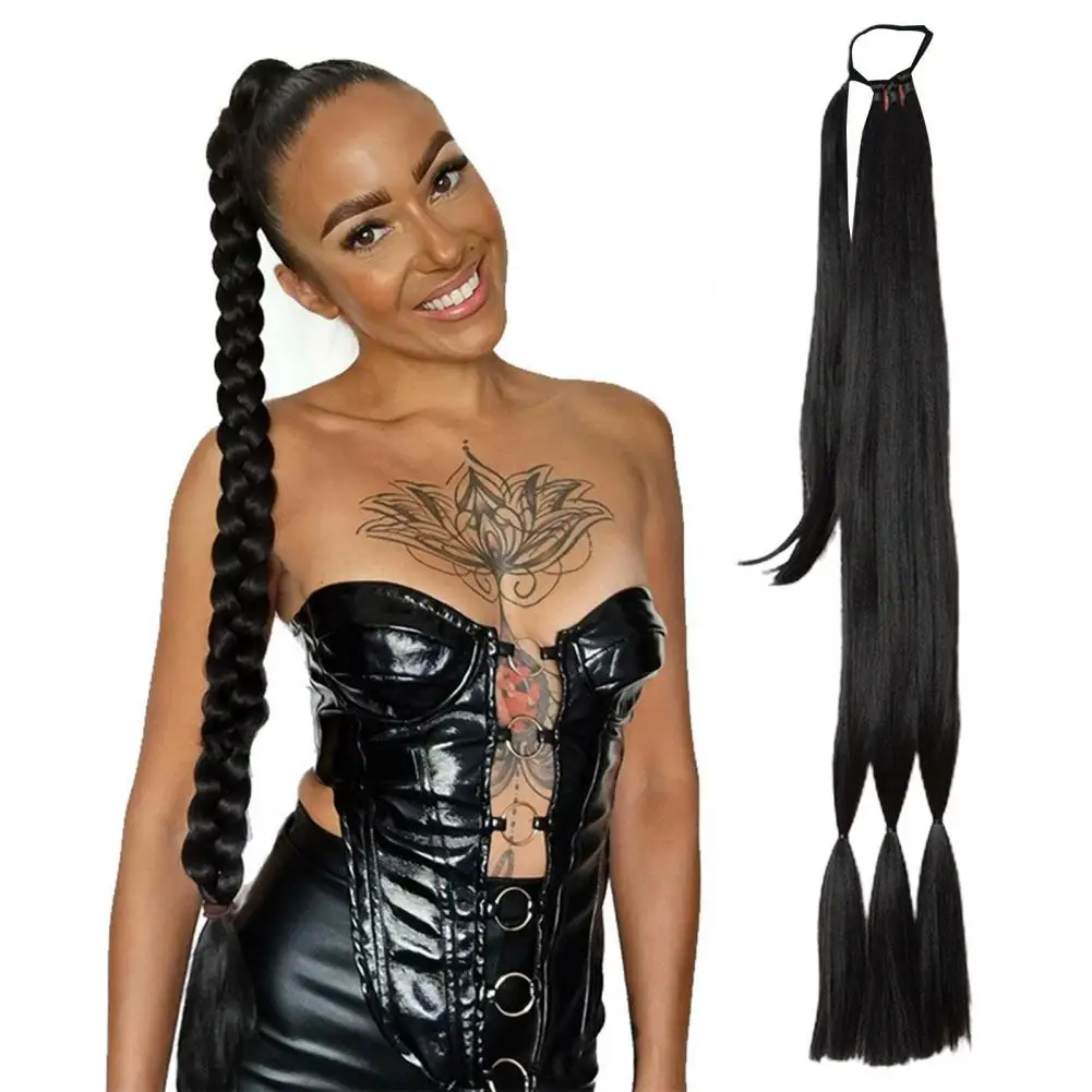 Women Wig Comfortable to Wear Smooth Soft Fluffy Non-knotting Hair Styling Natural Braided Ponytail Extensions Long Wig