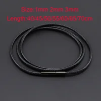 Collier en cuir noir ciré pour hommes et femmes, 3mm, 60cm, 70cm, ras du cou tressé, connecteurs de tubes en acier inoxydable, fermoir 1