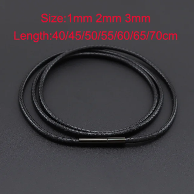 Collier en cuir noir ciré pour hommes et femmes, 3mm, 60cm, 70cm, ras du cou tressé, connecteurs de tubes en acier inoxydable, fermoir 1