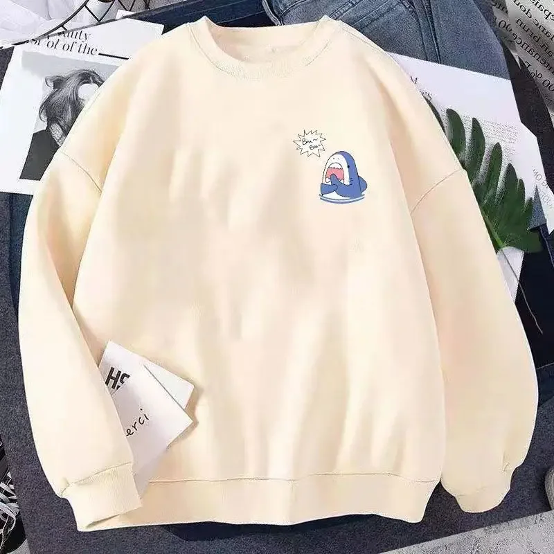 

2024 Autumn/Winter Korean Loose Round Neck Hatless Cartoon Printed Sweatshirt for Women