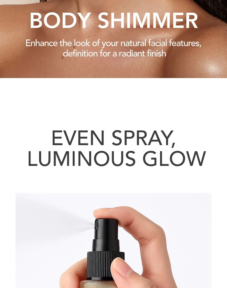 Flash Spray, Lasting Flash, Waterproof, Sweat Proof, Stain Proof, Suitable for Face, Body, Neck, Bright Makeup, Shiny Cosmetics