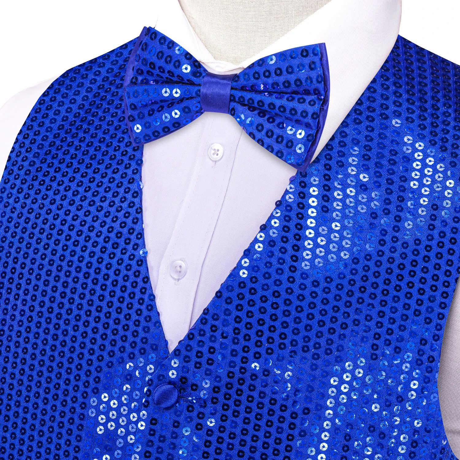 Hi-Tie Royal Blue Sequin Jacquard Collar Suit Vest Slim Fit Waistcoat for Wedding Groomsmen V-Neck Tuxedo Sleeveless Jacket 3