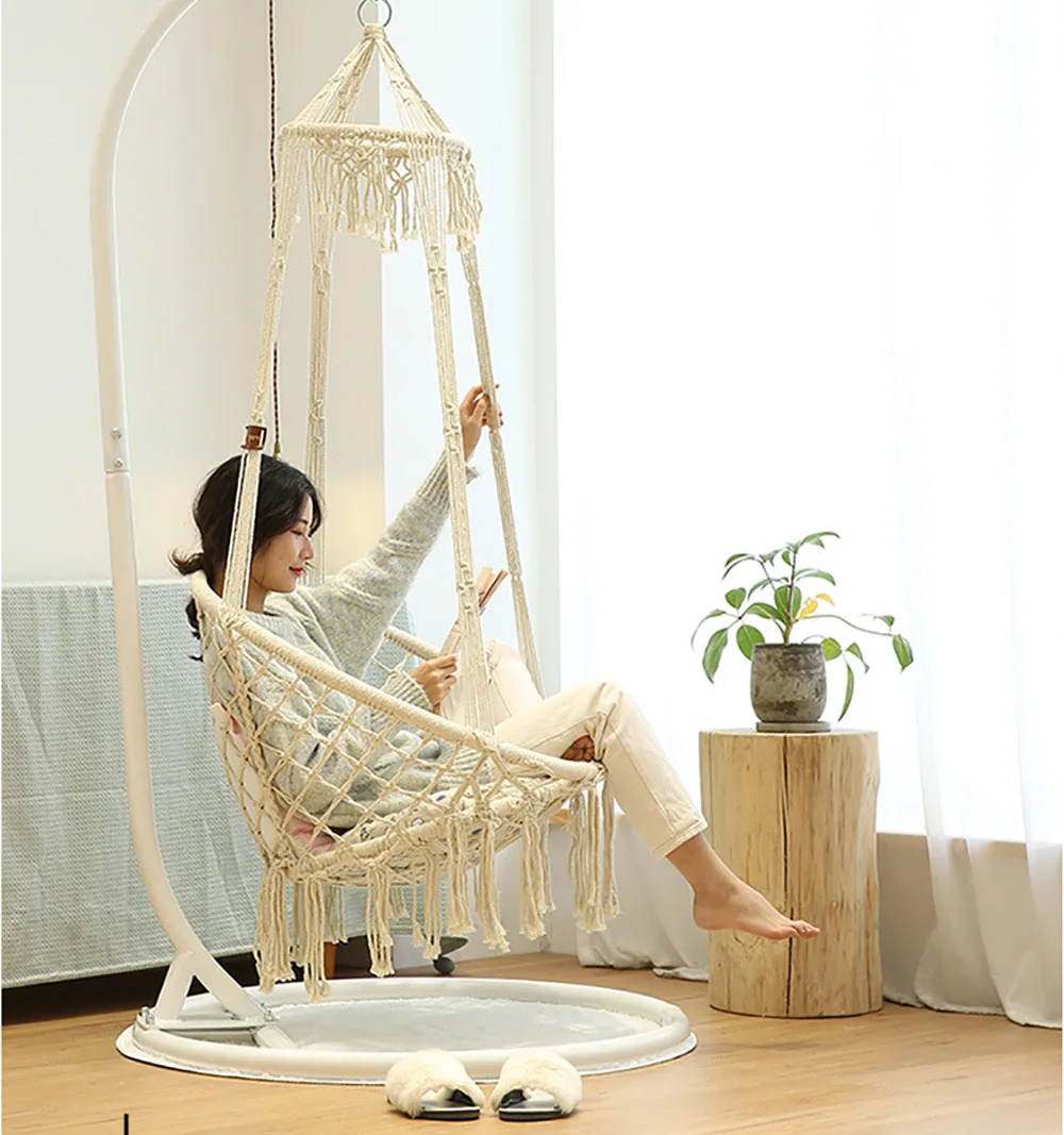Description Picture 6 of itemCamping Hammock Triangle Outdoors Indoor Swimming Pool Reticular Network Hanging Basket Woven Hemp Rope Swing Tassel