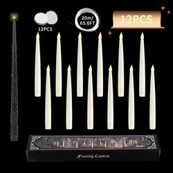 Enchanting LED Floating Candles with Magic Wand - Flameless Flickering Decor for Weddings and Holidays (12pcs)