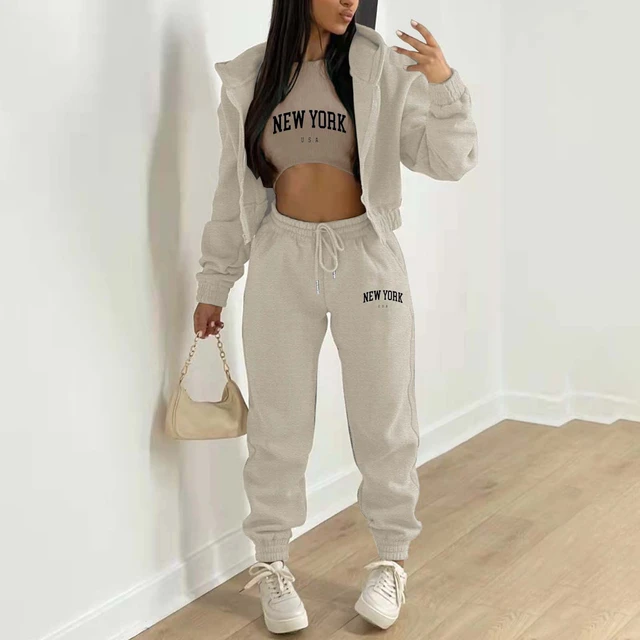 Women's Velvet Sweatshirt Alphabet Print Hooded Athleisure Set (3