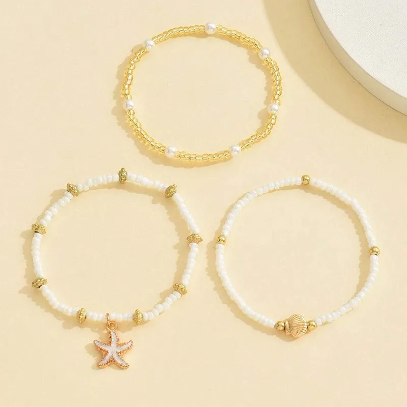 Bohemian Style Starfish Shell Millet Bead Ankle Chain