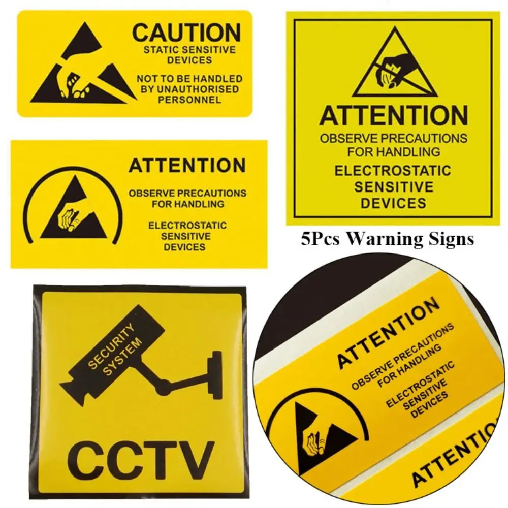 

5pcs Yellow Warning Stickers New Waterproof 4 Styles Surveillance Security Sticker Camera Alarm Sticker Outdoor Signs