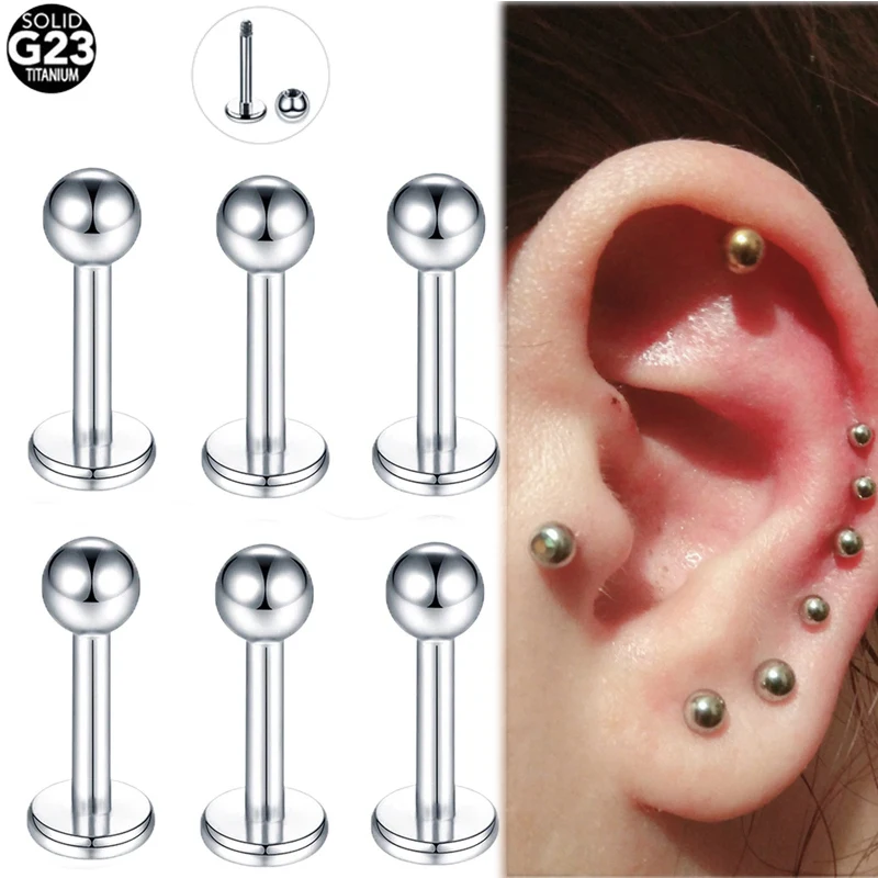 1PcG23TitaniumLabretPiercingExternallyThreadedLipRingStud