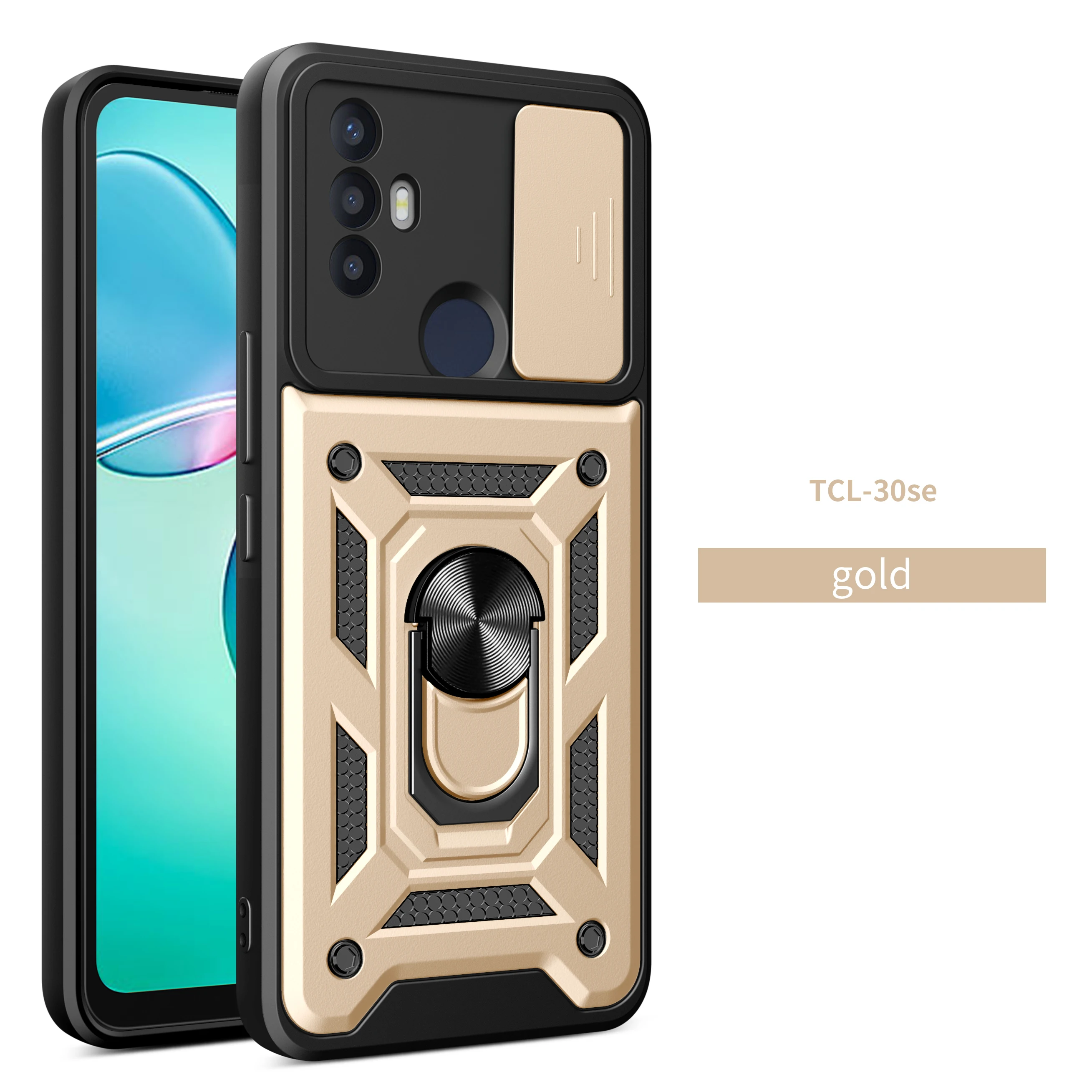 Magnetic Ring Holder Armor Case with Slide Camera Protection