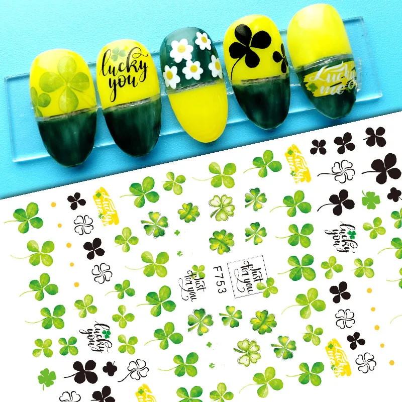 

Four-leaf Clover Stickers for Nails Letters "Lucky You" 3D Nail Sticker Art Design Slider Manicure Decoraciones Accessories