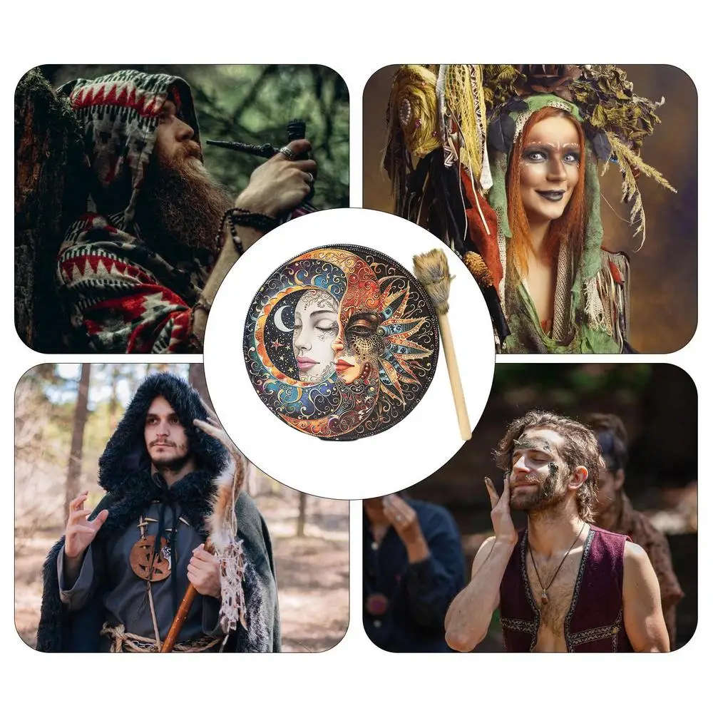 Shamanic Drum Creative Handmade Frame Drum Fashionable 10 Inch Egyptian Pharaoh Moon Goddess Drum Hand Drum with Drum Stick for