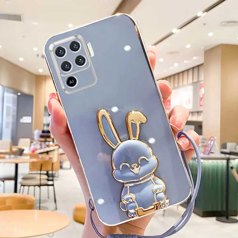 Plating Rabbit Holder Lanyard Silicone Stand Case