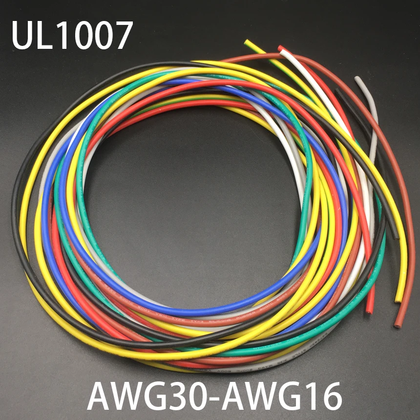 22AWG 1,6 мм OD 20AWG 1,8 мм OD UL1007 300 В 80C Обмотка из луженой меди и силиконовой резины Многожильная оплетка Электрический кабель Шнур