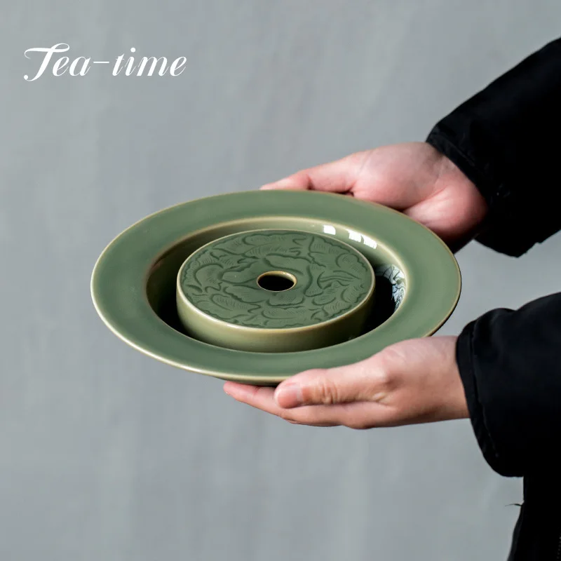 

Yue Kiln Celadon Japanese-style Tea Tray Handmade Pot Bearing Tray Ceramic Dry Brewing Table Water Storage Table Tea Ceremony