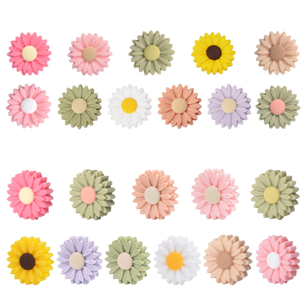 Silicone Daisy Beads Jewelry Making Baby Teething Durable Non Toxic BPA Free 22mm Size