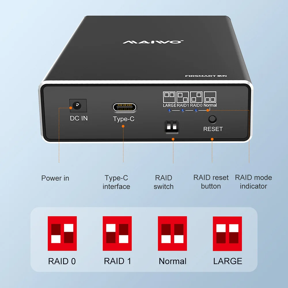 Maiwo-hard Drive Array Enclosure Dual-bay para 25 Hdd Externo Ssd Case Raid Array tipo c 25 - Imagem 4