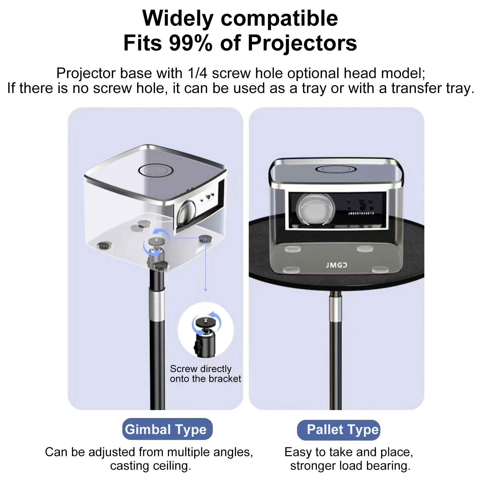 130cm/50Inch Floor Projector Support Stand Metal Holder Multi-angle Adjustable 360 PTZ Rotating Projector Bracket for Film Video
