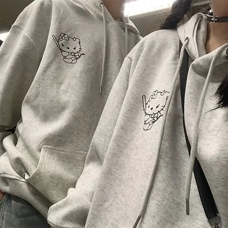 

Hello Kittys New Hooded Sweater Woman Man 100% Cotton Sanrioed Autumn Winter Cartoon Preppy Style American Retro Couple Hoodie