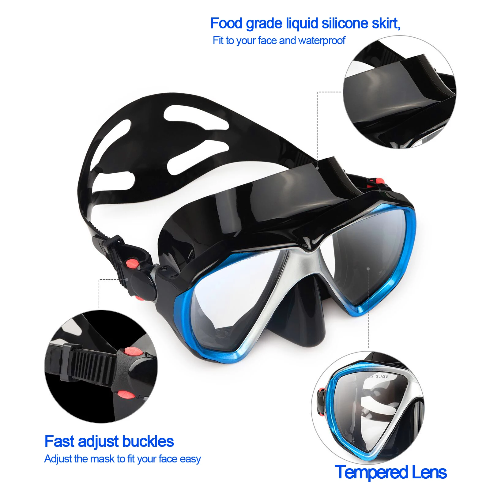 Panoramic HD Diving Mask, Anti-Fog Scuba Diving Goggles, Tempered Glass Dive Mask, Adult Youth Swim Goggles with Nose Cover