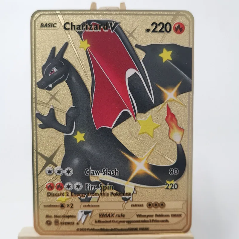 Pokemon Gold Charizard Pikachu Metal Card Game Takara Tomy Anime